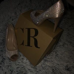 Nude rhinestone studded heels 😍